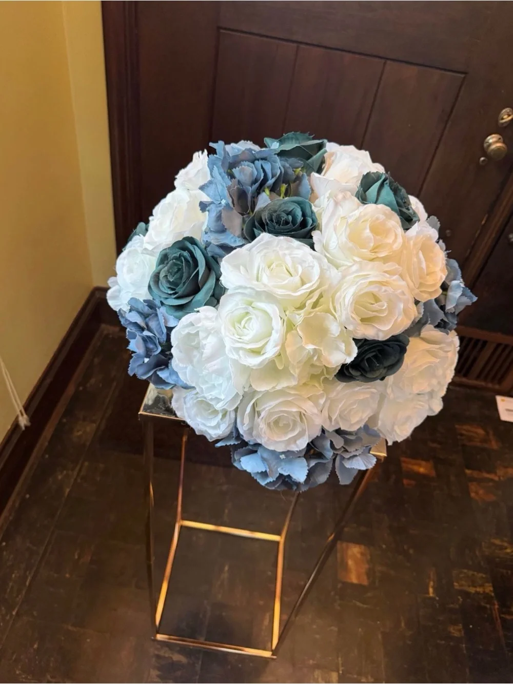 Artificial Rose and Hydrangea Bouquet - White and Teal